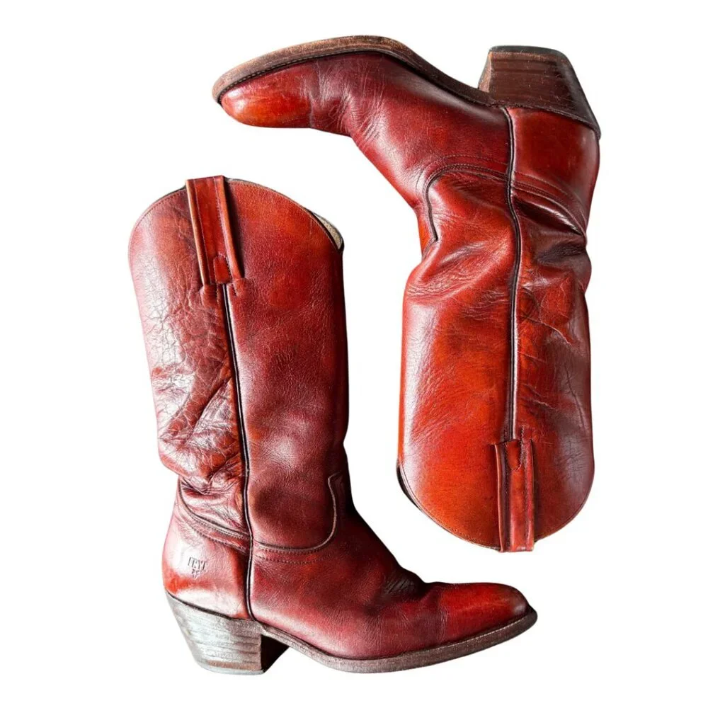 FRYE Mens Billy Mahogany Vintage Leather Western Cowboy Boots Mens Size 9.5 - Picture 2 of 9